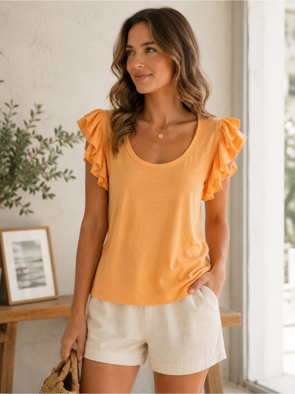 Tommy Hilfiger Peach Ruffled Sleeve Blouse